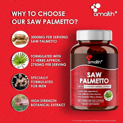 Premium Saw Palmetto Capsule-5750 mg Extra Strength Formulated with Ashwagandha, Tribulus, Ginger, Maca, Holy Basil and More Natural Prostate Support, 90 Capsule