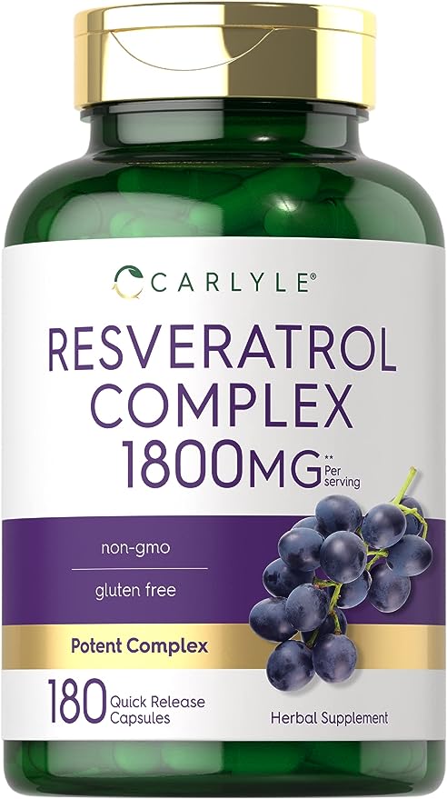 Carlyle Resveratrol Supplement 1800mg | 180 Capsules | Non-GMO & Gluten Free | Potent Complex