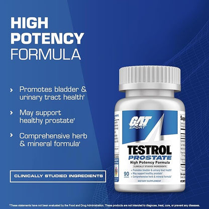 GAT SPORT Testrol Prostate, Supports Normal Bladder, Urinary Tract Function, Zinc, Buckwheat Bee Bollen, Nettle, Saw Palmetto, 90 Capsules