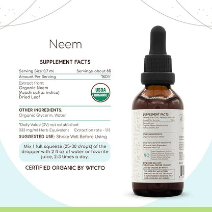 Neem B60 Alcohol-Free Herbal Extract Tincture, Concentrated Liquid Drops Natural USDA Organic (Azadirachta Indica) Dried Leaf (2 fl oz)