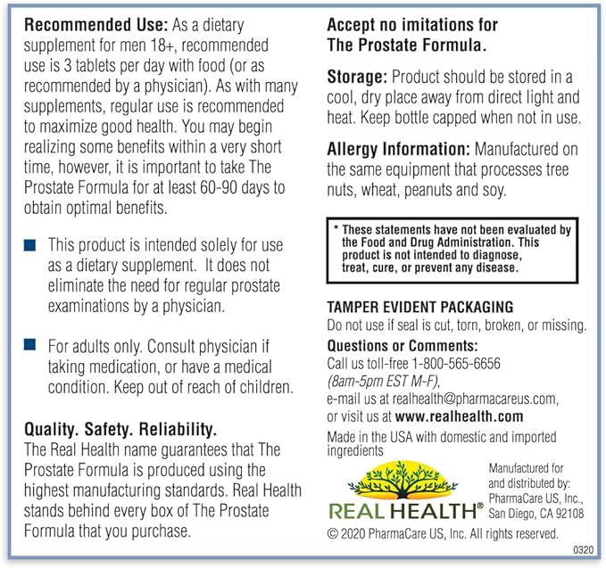 Real Health The Prostate Formula - Prostate Supplements for Men, Prostate Health, Prostate Relief, Saw Palmetto for Men, Prostate Vitamins - 90 Count