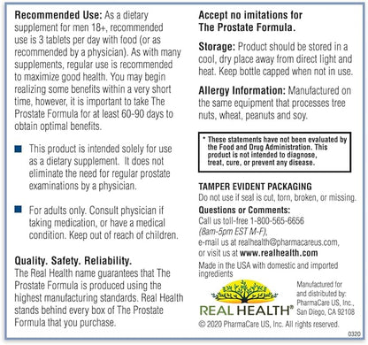 Real Health The Prostate Formula - Prostate Supplements for Men, Prostate Health, Prostate Relief, Saw Palmetto for Men, Prostate Vitamins - 90 Count