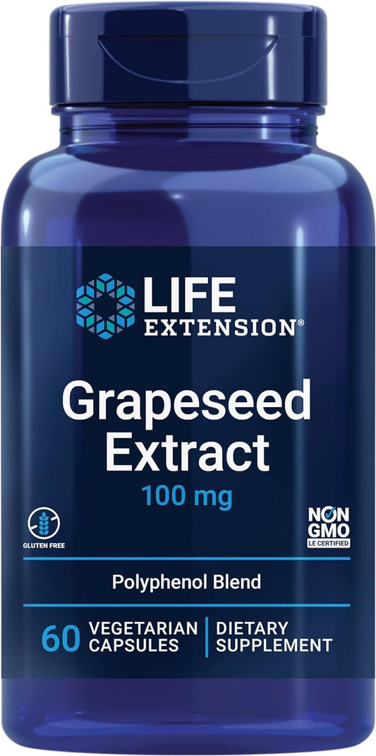 Life Extension Grapeseed Extract 100 mg – Antioxidant Plant Extracts with Vitamin C, Calcium, Grape Seed Extract, Trans-Resveratrol – Polyphenol Blend - Gluten-Free, Non-GMO – 60 Capsules