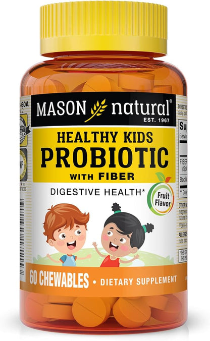 MASON NATURAL Healthy Kids Probiotic with Fiber - Healthy Digestive Function, Improved Gut Health, 60 Chewables