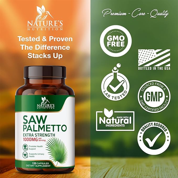 Saw Palmetto Extract Prostate Supplement - 1000 MG Saw Palmetto Supplement, Nature's Prostate Support Supplement for Men Health Support, Men's Prostate Urinary Health Support Supplement - 120 Capsules