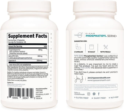 Type Zero Phosphatidylserine 3X Strength Nootropics Brain Support Supplement w/Alpha GPC, Huperzine A & Phosphatidylserine - Clean Focus & Memory Supplement for Brain Pills