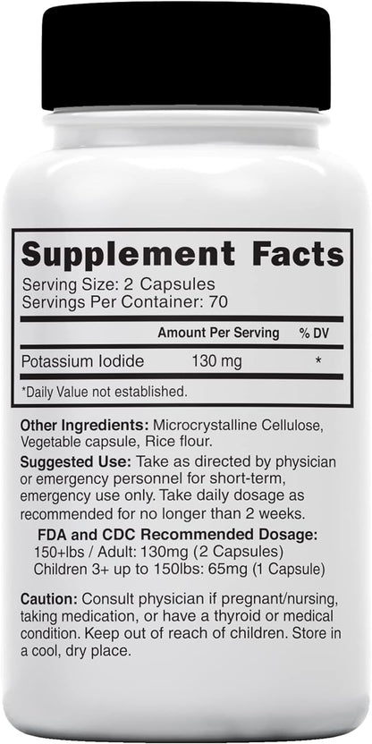 Potassium Iodide Capsules 130 mg (2 Pack) - (280 Capsules) EXP 10/2032 - Ki Pills Potassium Iodine Tablets 130 mg - Potassium Iodide Tablets YODO Naciente