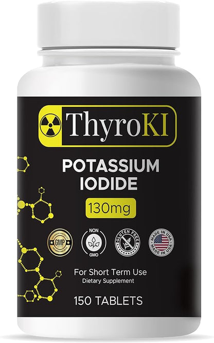 ThyroKI Potassium Iodide Tablets 130 mg (150 Tablets) Thyroid Support Fast Dissolving Tablets | Potassium Iodine Pills YODO Naciente | Emergency Survival Iodine Dietary Supplement | KI Pills Non-GMO