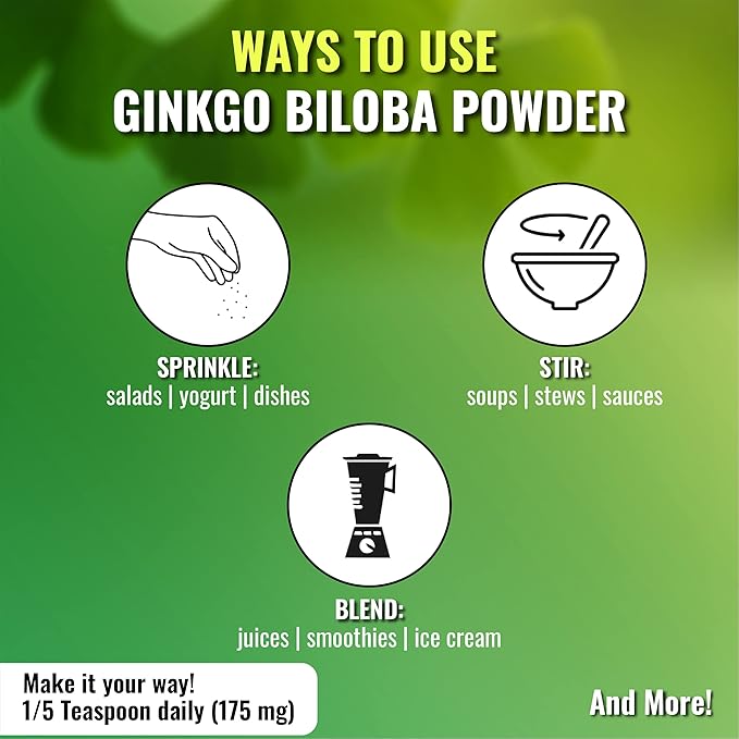 6in1 Ginkgo Biloba Extract Powder - High Concentrated with Ashwagandha Root, Moringa, Shilajit, Panax Ginseng & Black Pepper - Support Health Aging, Memory, Focus, Mood Stability - 5 Oz