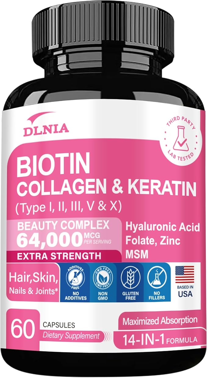 Collagen Pills Peptides Types I, II, III, V & X 64,000 MCG Biotin Keratin Hyaluronic Acid MSM Vitamin A Vitamin C Vitamin E