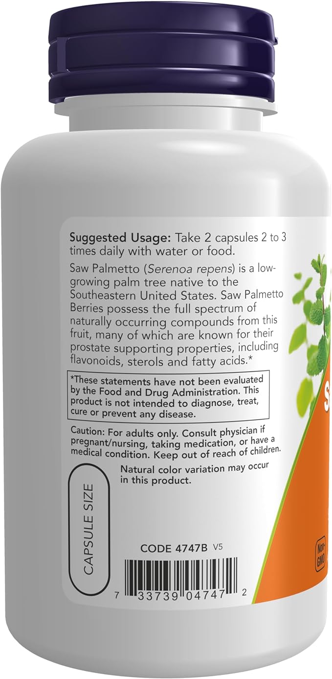 NOW Supplements, Saw Palmetto Berries (Serenoa repens) 550 mg, Men's Health*, 100 Veg Capsules