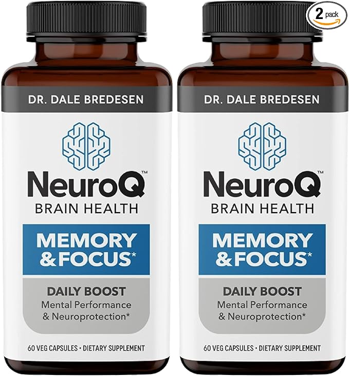 NeuroQ Memory & Focus - Boosts Cognitive Performance & Brain Function - Neuroprotective Formula by Dr. Dale Bredesen - Gotu Kola Ginkgo Phosphatidylserine & Propolis - 60 Capsules (Pack of 2)