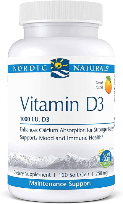 Nordic Naturals Pro Vitamin D3 1000, Orange - 120 Mini Soft Gels - 1000 IU Vitamin D3 - Supports Healthy Bones, Mood & Immune System Function - Non-GMO - 120 Servings