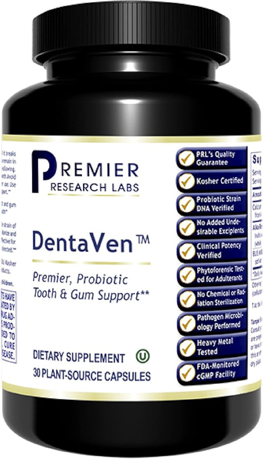 Premier Research Labs DentaVen - Oral Health Support* - Tooth & Gum Care, Kid-Friendly Formula - Probiotic-Based - Kosher Certified - 30 Plant-Sourced Capsules