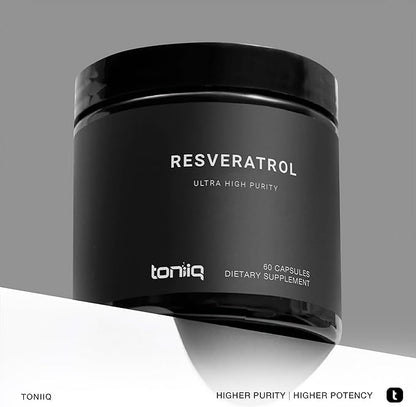 Toniiq Ultra High Purity Resveratrol Capsules - 98% Trans-Resveratrol - Highly Purified and Bioavailable - 60 Caps Reservatrol Supplement