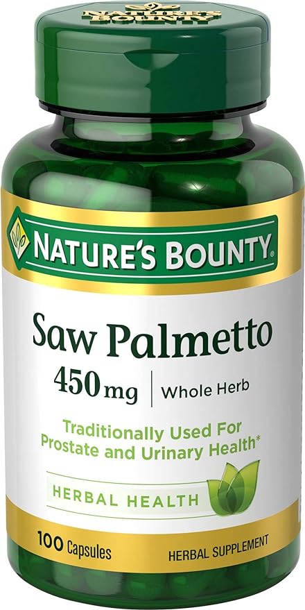 Nature's Bounty Saw Palmetto, Herbal Health Supplement, Prostate and Urinary Health, 450 mg, 100 Capsules