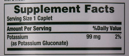 Nature's Bounty Potassium Gluconate 99 mg, 100 Caplets (Pack of 3)