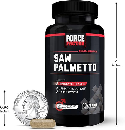 Force Factor Saw Palmetto for Men, Saw Palmetto Extract for Prostate Health, Urinary Function, & Hair Growth, Fast-Acting Formula with BioPerine for Superior Absorption, 60 Capsules