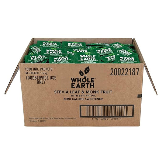 Whole Earth Sweetener Co. Stevia and Monk Fruit Sweetener, Erythritol Sweetener, Sugar Substitute, Zero Calorie Sweetener, 1,000 Stevia Packets (Packaging May Vary), 70.54 Ounce