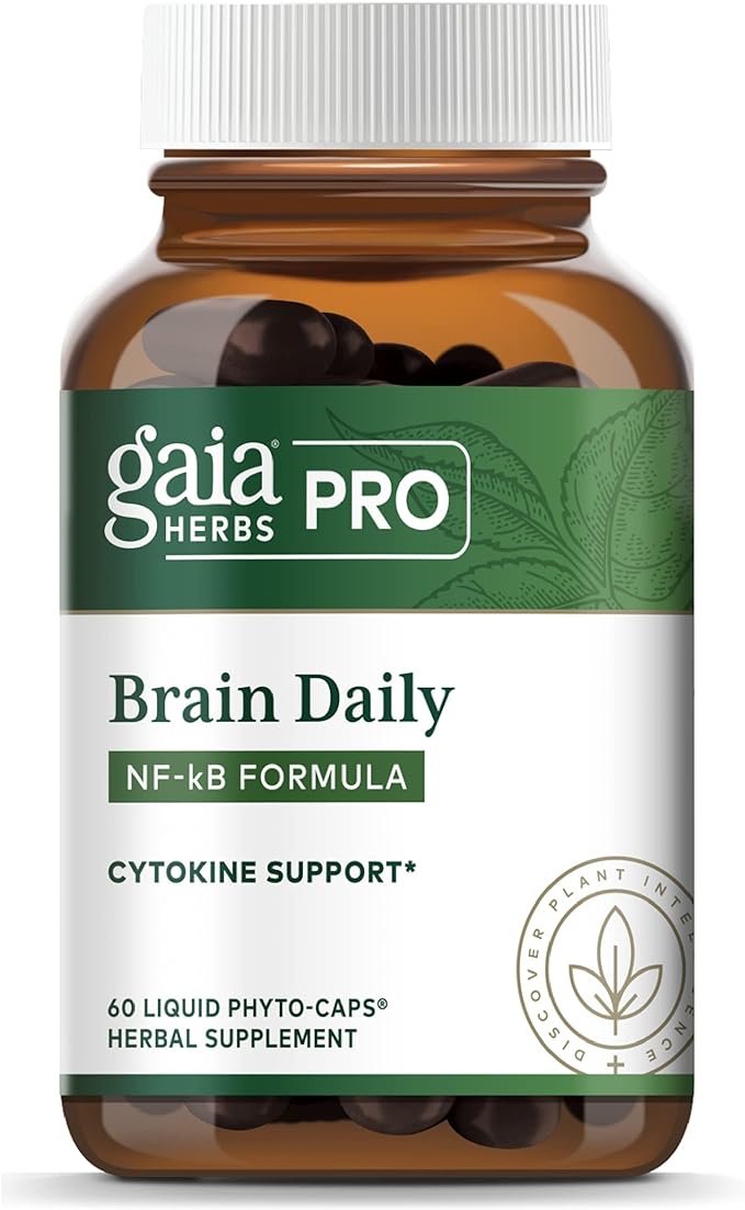 Gaia Herbs Pro Brain Daily NF-kB Formula - Brain Supplement for Memory - with Bacopa, Black Pepper, Ginkgo, Gotu Kola, Rosemary, Schisandra & Turmeric - 60 Vegan Liquid Phyto-Capsules (60 Servings)