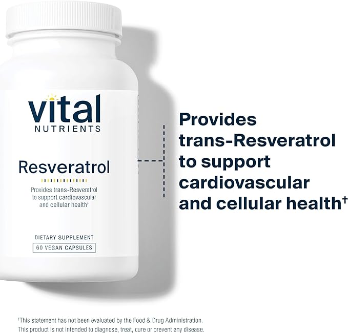 Vital Nutrients Resveratrol | High-Potency Antioxidant | 250 mg Trans-Resveratrol | Heart Health, Healthy Aging, Memory Support | Vegan Supplement | Gluten, Dairy, Soy Free | Non-GMO | 60 Capsules