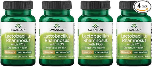 Swanson Lactobacillus Rhamnosus with FOS - Probiotic Supplement Supports Digestive Health - 5 Billion CFU - (60 Veggie Caps) 4 Pack