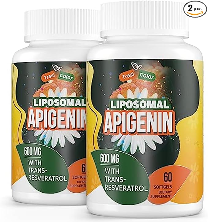 Liposomal Apigenin Supplements - Apigenin 550mg and Trans-Resveratrol 50mg, High Bioavailability Apigenin Capsules, Apigenina - Flavonoid Antioxidants, 120 Softgels (Pack of 2)