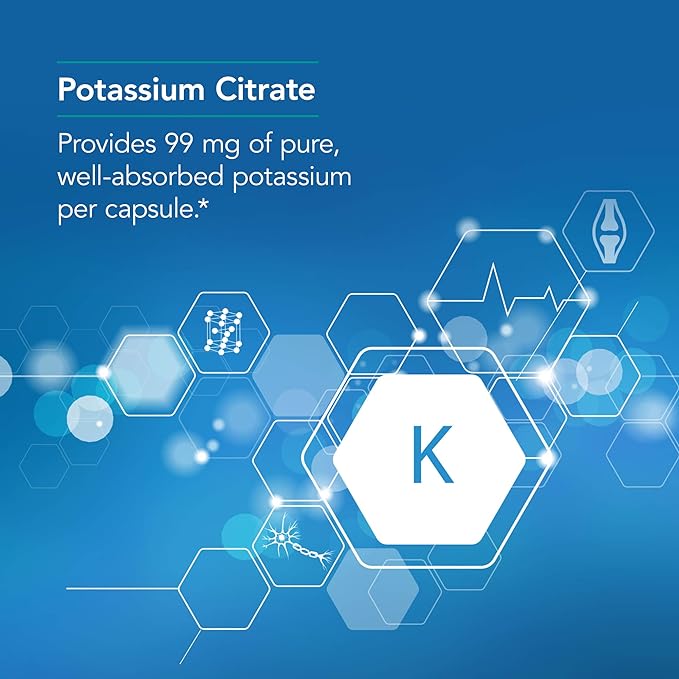 Nutricology Potassium Citrate - for Men & Women, Organic, Pure, Well-Absorbed, 99mg Supplement, Vegetarian Capsules - 120 Count