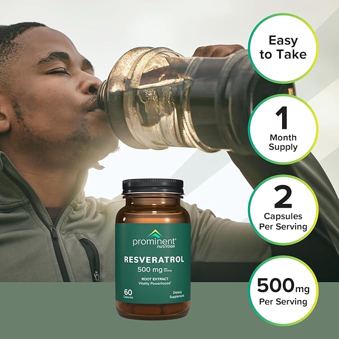 Resveratrol - 98% Pure Trans-Resveratrol from Japanese Knotweed, Highly Purified Antioxidant Supplement with Anti-Aging and Immune Support, 500 mg Per Serving, 1-Month Supply