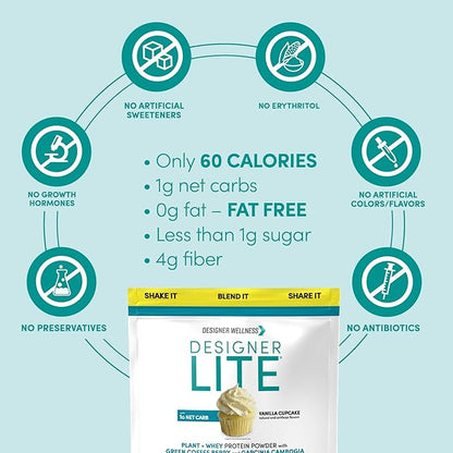 Designer Wellness, Designer Lite, Low Calorie Natural Protein, Prebiotic Fiber, Key Vitamins & Minerals, Vanilla Cupcake, 25.6 Ounces