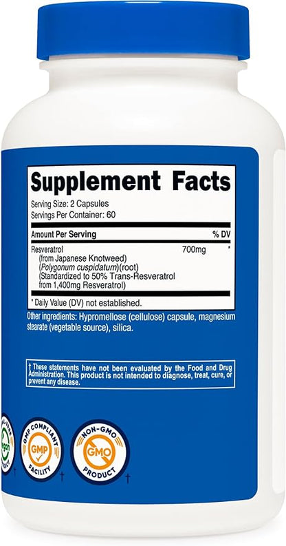 Nutricost Resveratrol 700mg, 120 Capsules - Vegan, Gluten Free, Non-GMO