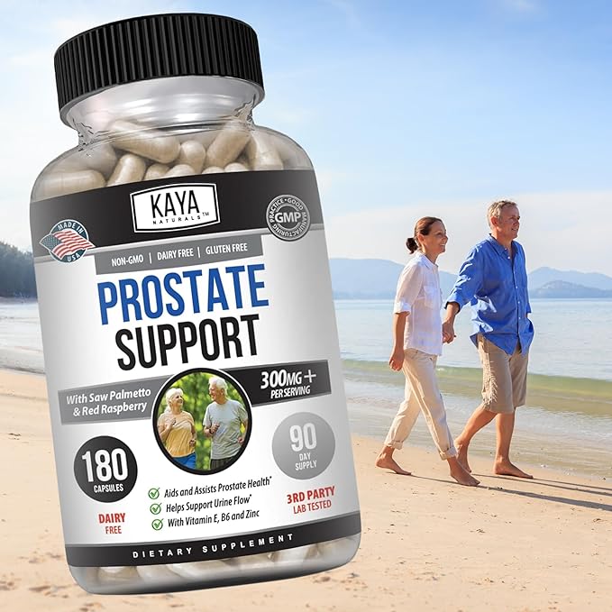 Kaya Naturals Prostate Support | Potent DHT Blocker for Hair Growth, Promote Sleep, Beta Blocker to Reduce Frequent Urination, Support Bladder Emptying & Stamina Supplement (180 Capsules)