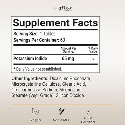 Potassium Iodide 65 mg Per Serving - Dietary Supplement, Thyroid Support - 2 Months Supply - Non -GMO - Made in The USA - Exp Date 03/2029