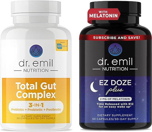 DR EMIL NUTRITION Total Gut Complex and EZ Doze Plus Bundle - Gut Health Supplement & Sleep Support Capsules with Melatonin