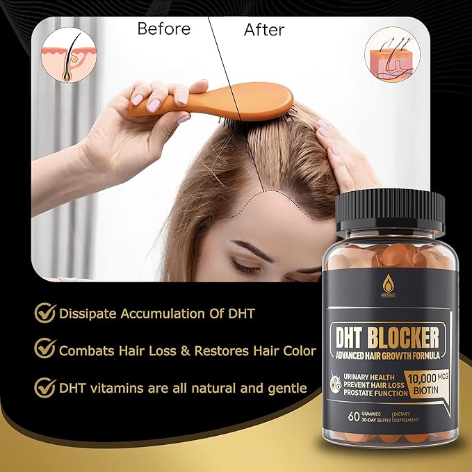 Envy Deal DHT Blocker Gummies Hair Growth Supplement, Super Potency Saw Palmetto & Biotin 10000 mcg for Women & Men, Plus 12 Proprietary Blend - Prevent Hair Loss, Blocking DHT Receptors, 2Pc/120ct