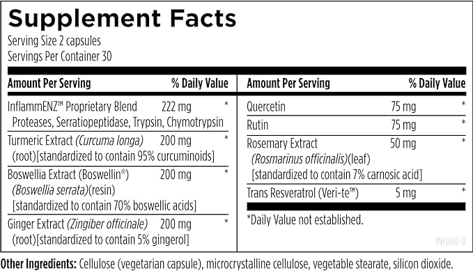 Designs for Health Inflammatone - Turmeric Supplements with Proteolytic Enzymes, Boswellia, Quercetin & Resveratrol (60 Capsules)