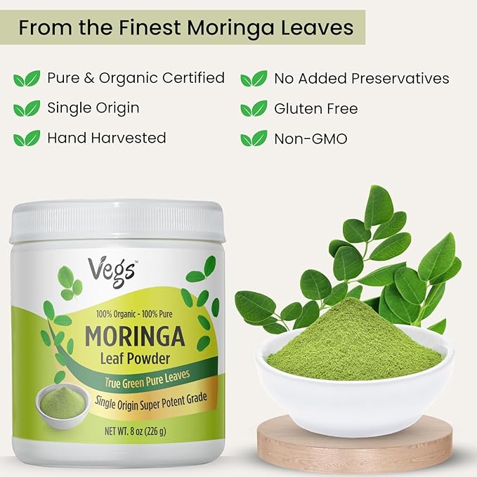 Moringa Leaf Powder - 100% Pure Organic Superfood for Immune Support - Rich in Amino Acids & Antioxidants –Pure Moringa Leaves Powder - Non-GMO- 8 oz