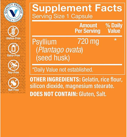 The Vitamin Shoppe Psyllium Husks – Plantago Ovata Fiber Supplement That Supports Regularity & Healthy Cholesterol, 840 mg per Serving - Gluten Free (600 Capsules)