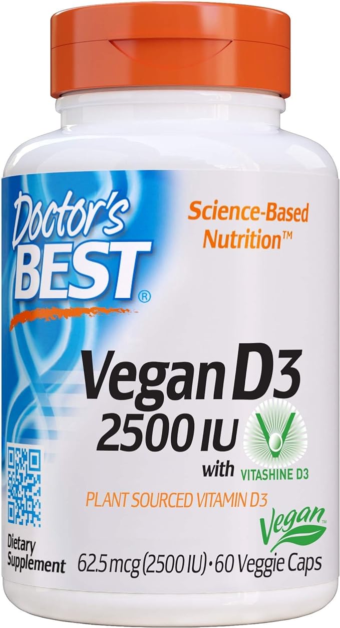 Doctor's Best Vitamin D3 2500IU with Vitashine D3, Non-GMO, Vegan, Gluten & Soy Free, Regulates Immune Function, Supports Healthy Bones, 60 Count