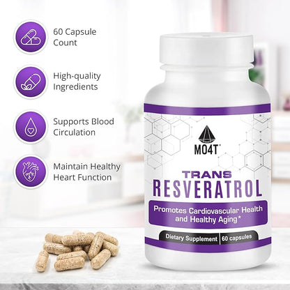 Trans Resveratrol Antioxidant- Helps Combat oxidative Stress- Promotes Healthy Aging - 60 Capsules