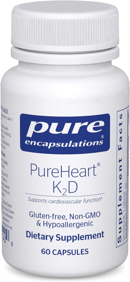 Pure Encapsulations PureHeart K2D - Heart Health Supplement* - with Vitamin K2 & D3 - Cholecalciferol Vitamin D & MK-7 - Non-GMO & Vegetarian - 60 Capsules