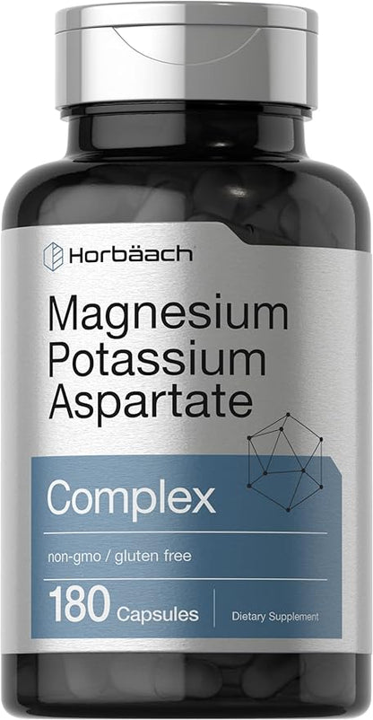 Horbäach Magnesium Potassium Aspartate Complex | 180 Capsules | Non-GMO and Gluten Free Formula