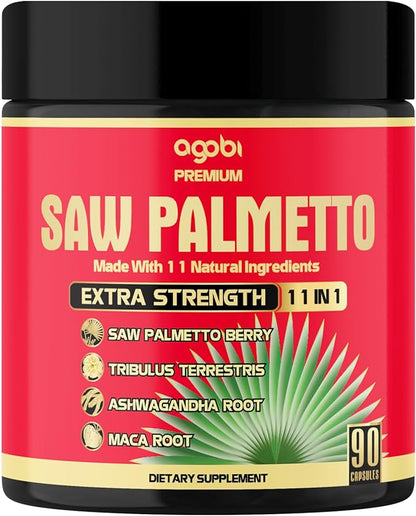 Saw Palmetto Berry Extract Supplement - 90 Capsules - Ashwagandha Root, Turmeric, Tribulus, Maca, Green Tea, Ginger, Holy Basil & More