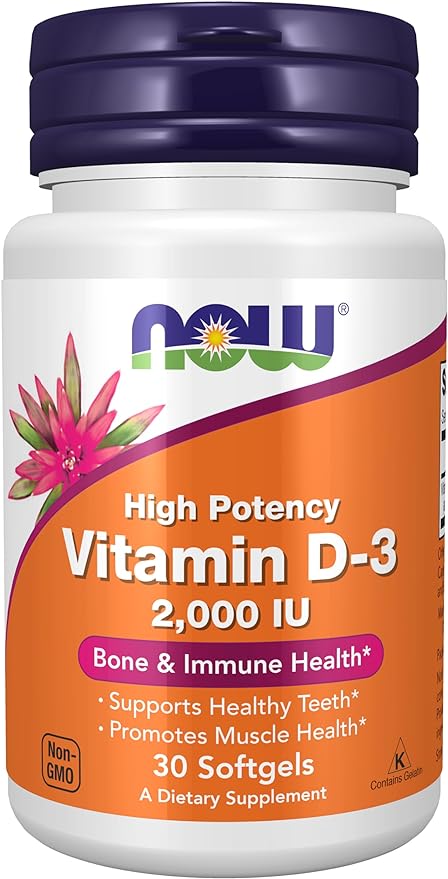 NOW Supplements, Vitamin D-3 2,000 IU, High Potency, Structural Support*, 30 Softgels