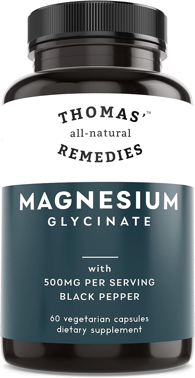 Thomas' all-natural Remedies Magnesium Glycinate Supplements, High Absorption, Dietary Supplements for Muscle and Bone Support, Non-GMO, No Fillers, 60 Vegan Capsules