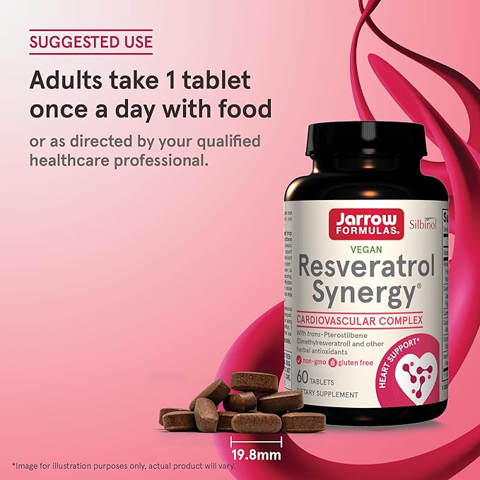 Jarrow Formulas Resveratrol Synergy 200 mg - 60 Tablets - Healthy Antioxidant Status - With trans-Pterostilbene - Heart Health - Includes Grape & Green Tea Extract - 60 Servings