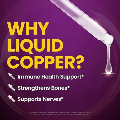 Liquid Copper Supplements - Immune Support Copper Sulfate Also Great for Joint, Nerve & Bone Health - Copper Supplement Drops Maximizes Iron Absorption for Kids, Men & Women - 1.67 fl oz