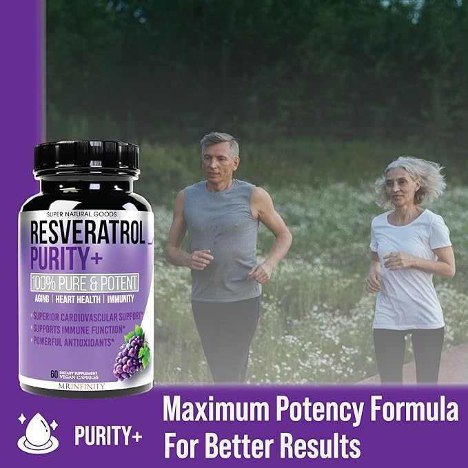 Resveratrol Purity+ Capsules - 98% Trans-Resveratrol - Highly Potent & Purified - 60 Capsules Resveratrol Supplements