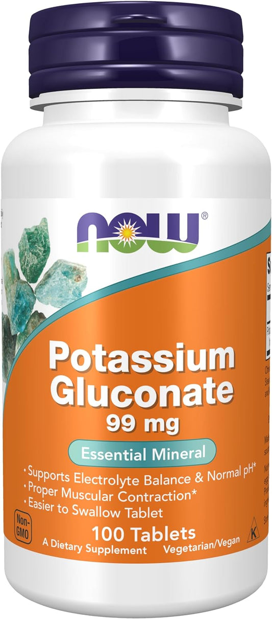 NOW Supplements, Potassium Gluconate 99mg, Easier to Swallow, Essential Mineral*, 100 Tablets