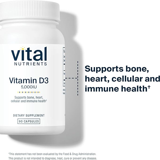 Vital Nutrients Vitamin D 5000 IU | Vitamin D3 Supplement | Healthy Bones, Teeth, Muscles*| Cellular & Immune Function | Calcium Absorption | Gluten, Dairy and Soy Free | 90 Capsules